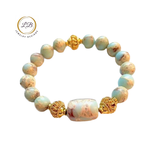 Aquaterra Impression Jasper Gold Bali Beaded Bracelet