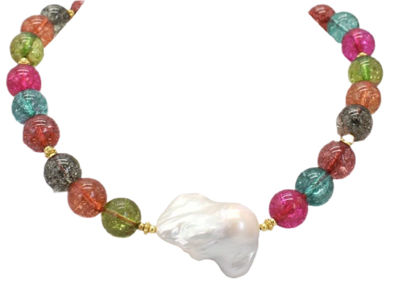 Tourmaline & Baroque Pearl Gemstone Statement Necklace 18"