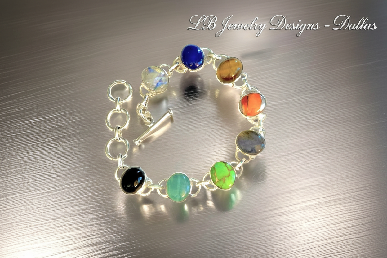 Multi-Gemstone Bezel Set Bracelet - Sterling Silver