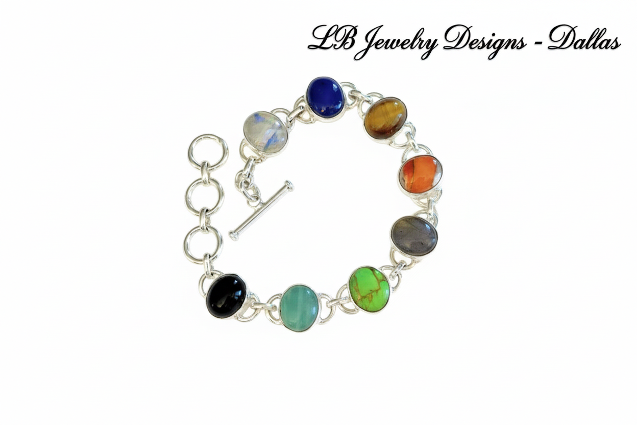 Multi-Gemstone Bezel Set Bracelet - Sterling Silver