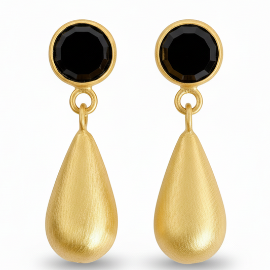 Black Spinel Gold Vermeil Teardrop Dangle Earrings – 1.5”