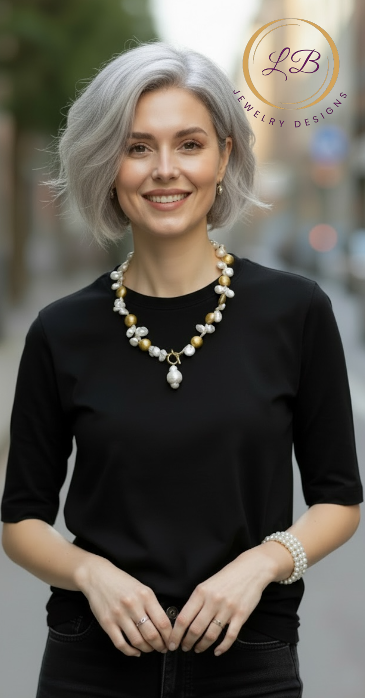 Brushed Gold Vermeil & Keshi Pearl Statement Necklace