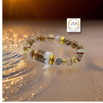 Botswana Cylindrical Gemstone Striped Agate Beaded Bracelet