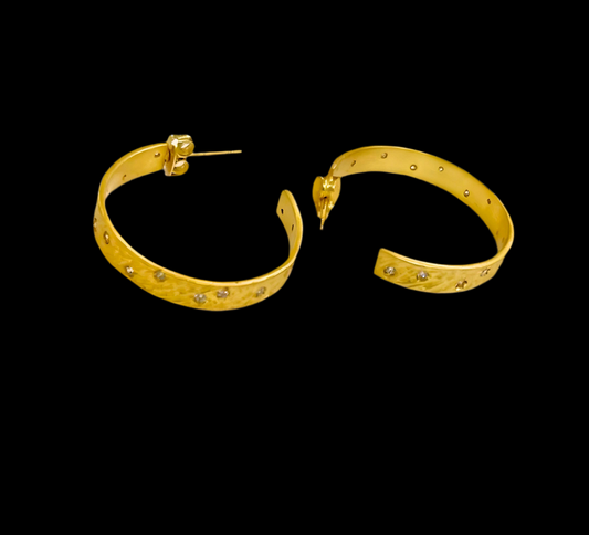 18k Gold Hoop Earrings CZ Accents