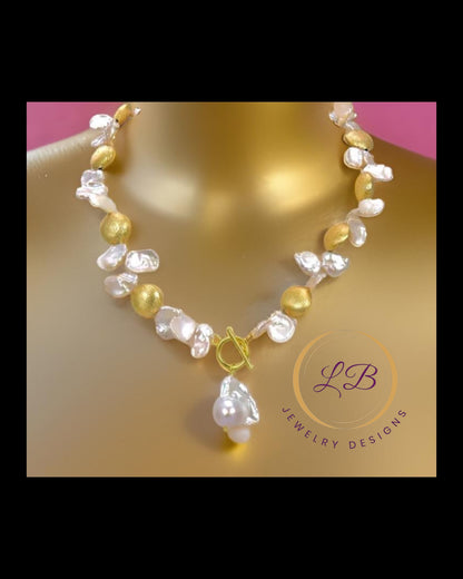 Brushed Gold Vermeil & Keshi Pearl Statement Necklace