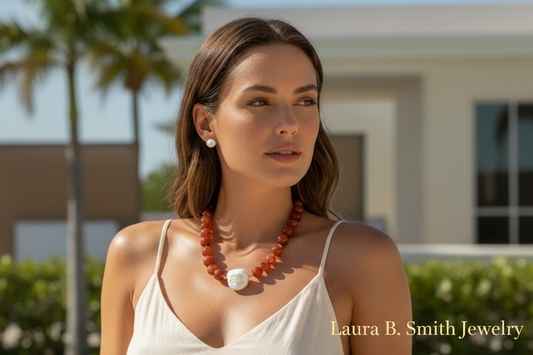 Orange Agate & Baroque Pearl Statement Necklace