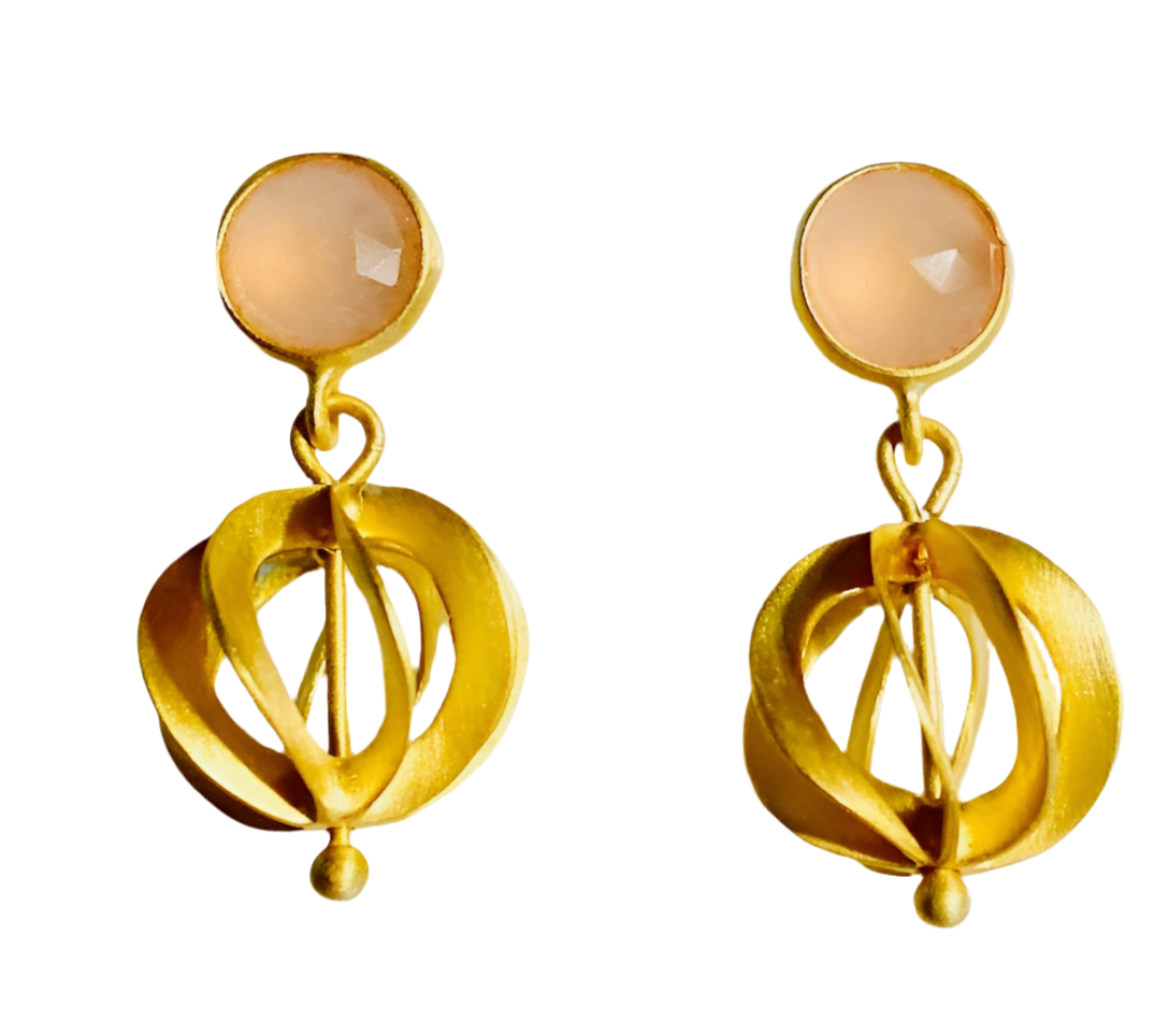 Pink Quartz Gold Vermeil Filigree Dangles 1.18”