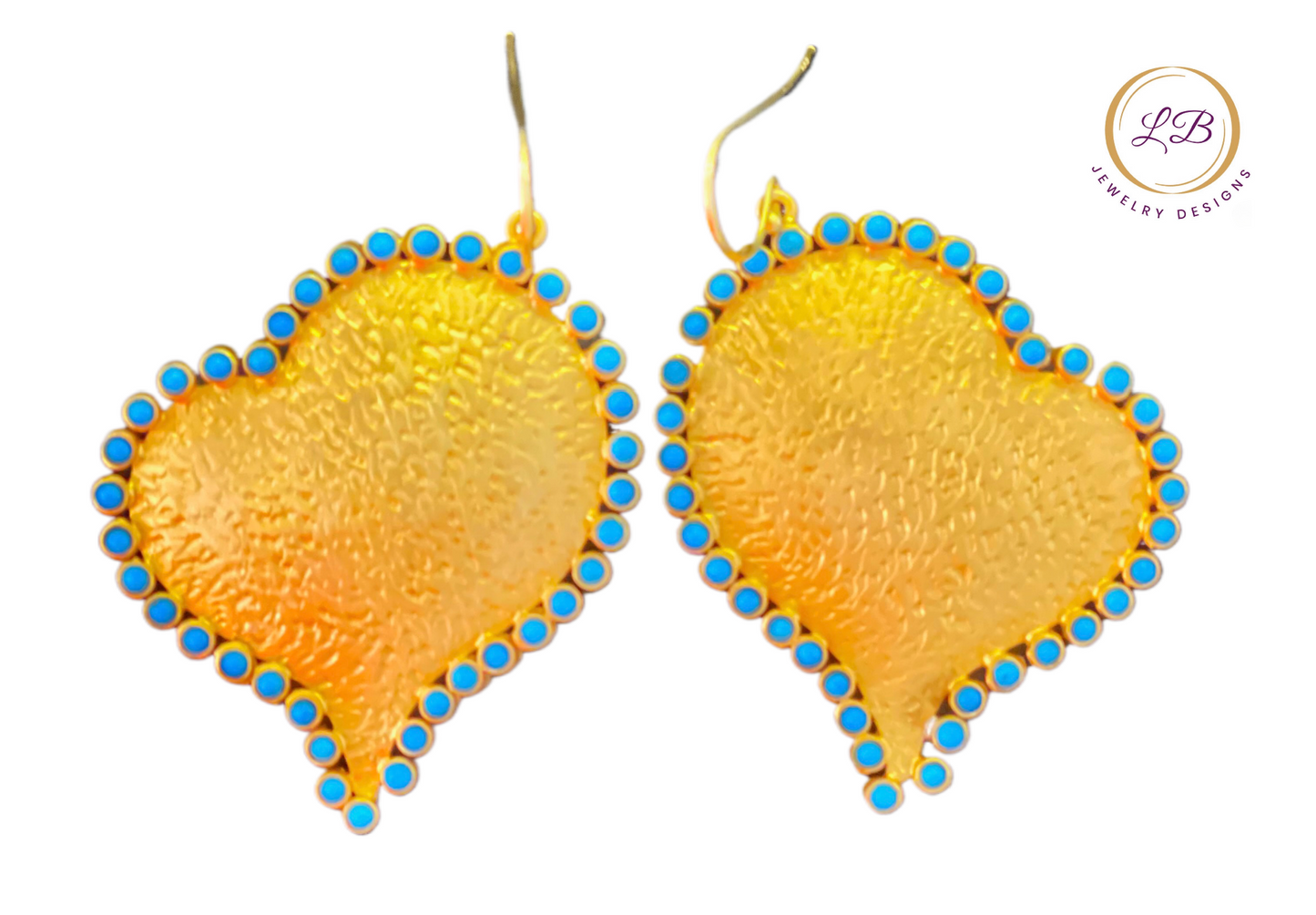 Turquoise Heart-Shaped 22k Gold Vermeil Statement Earrings
