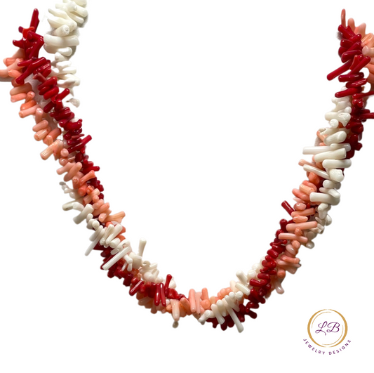 Irregular Sapling-Shaped Cluster, Triple-Strand Coral Statement Necklace