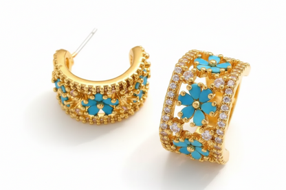 Turquoise CZ Huggie Hoop Earrings