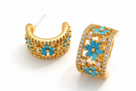 Turquoise CZ Huggie Hoop Earrings