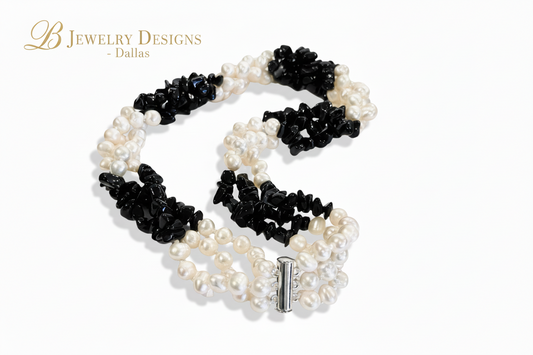 Black Onyx & Freshwater Pearl Triple-Strand Statement Necklace - Luxury Pearl Jewelry