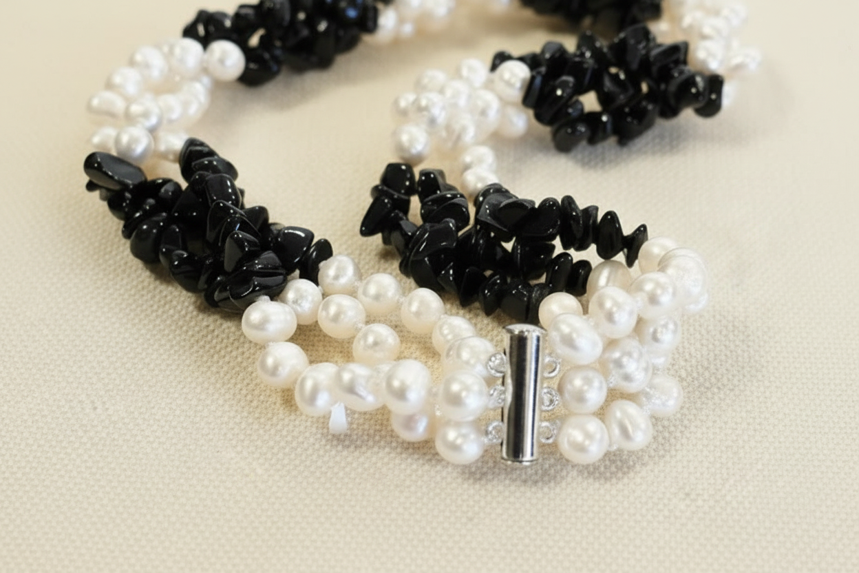 Capri Noir Pearl & Black Onyx Statement Necklace – Luxury Resort Jewelry