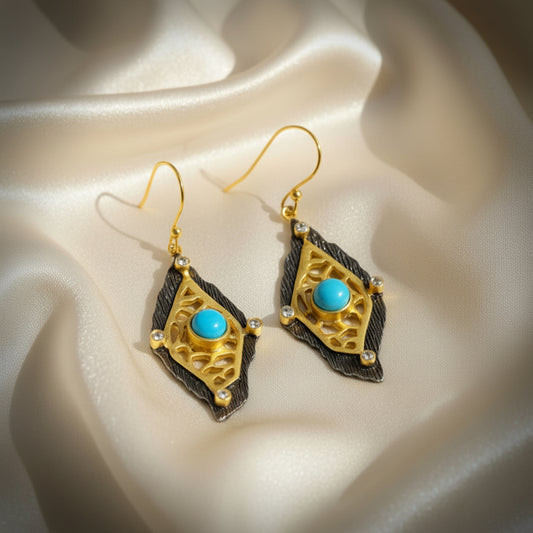 Capri Noir Turquoise Filigree Vermeil Statement Earrings