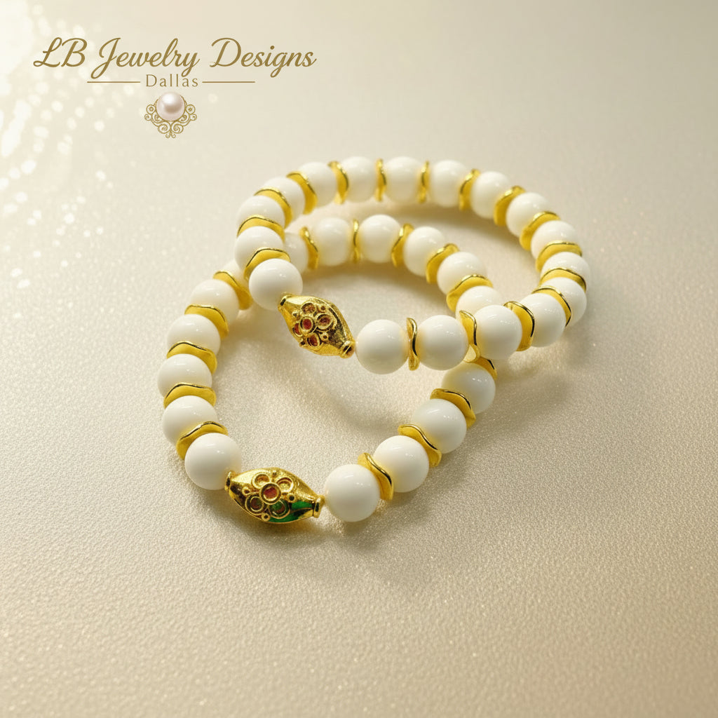 White Alabaster Gemstones 18k Gold Gemstone Bracelet