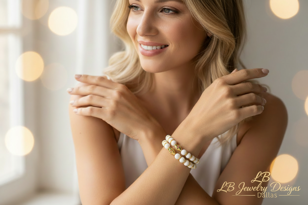 White Alabaster Gemstones 18k Gold Gemstone Bracelet