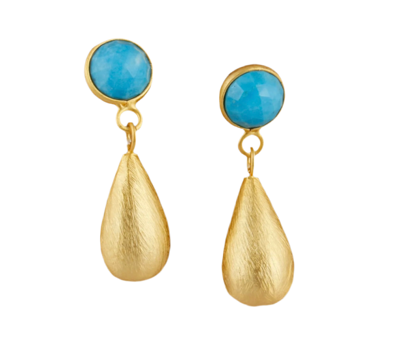 Turquoise Gemstones and 22k Brushed Gold Vermeil Teardrop Dangle Earrings 1.5”