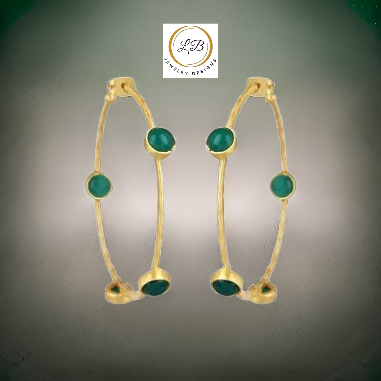 Oversized Green Onyx Inside-Out Gold Vermeil Statement Hoops 2.5”