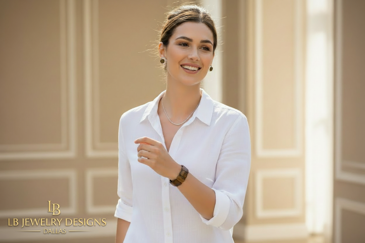 Golden Tiger’s Eye Gemstone Bracelet & Sterling Silver Stud Earrings Set