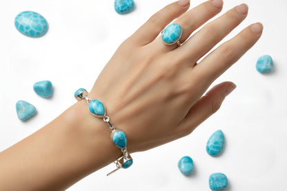 Larimar Sterling Silver Bracelet – Ocean Blue Caribbean Gemstone Jewelry