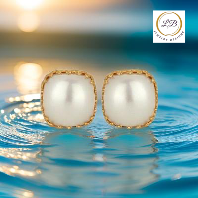 Regal Crown Design Gold Pearl Stud Earrings