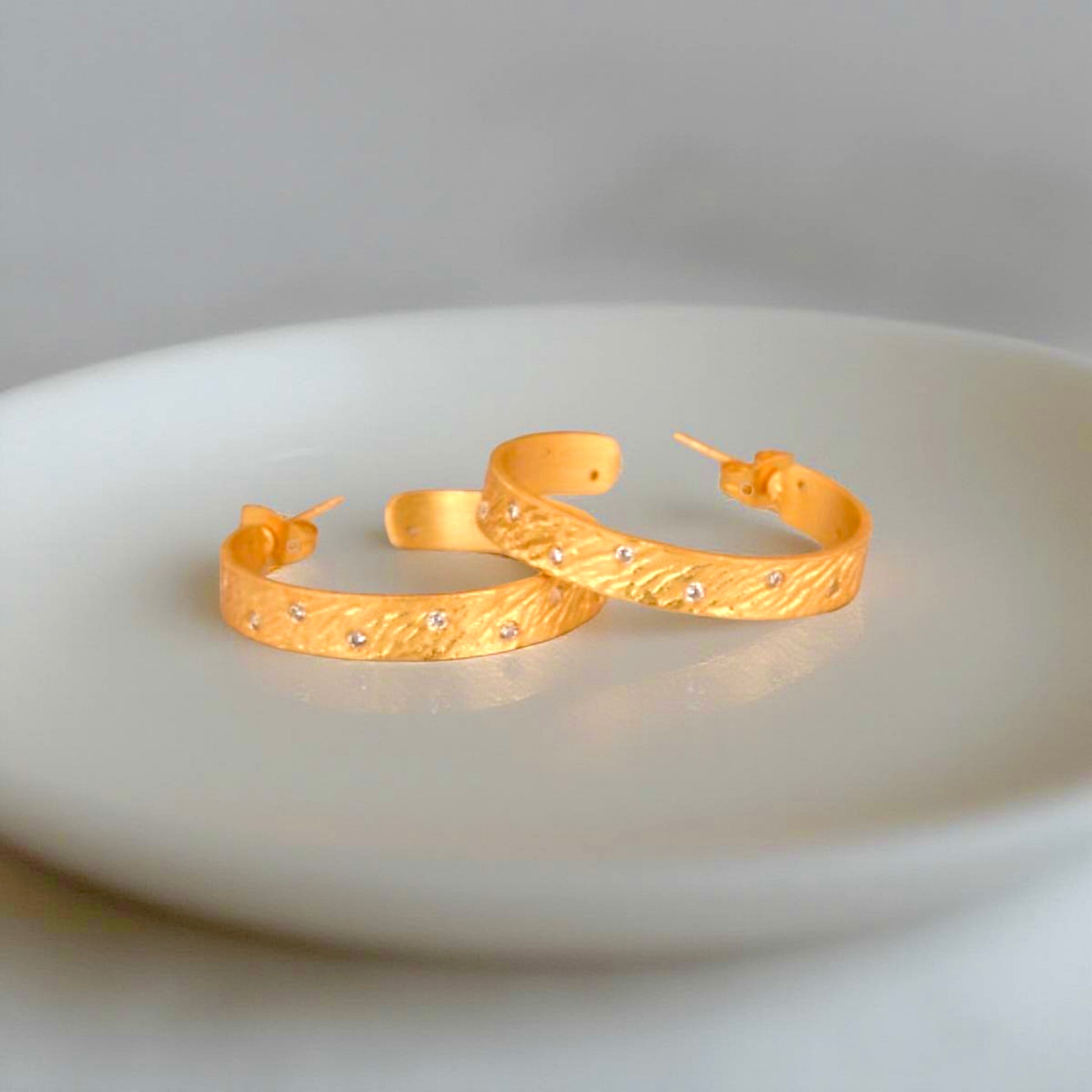 18k Gold Hoop Earrings CZ Accents