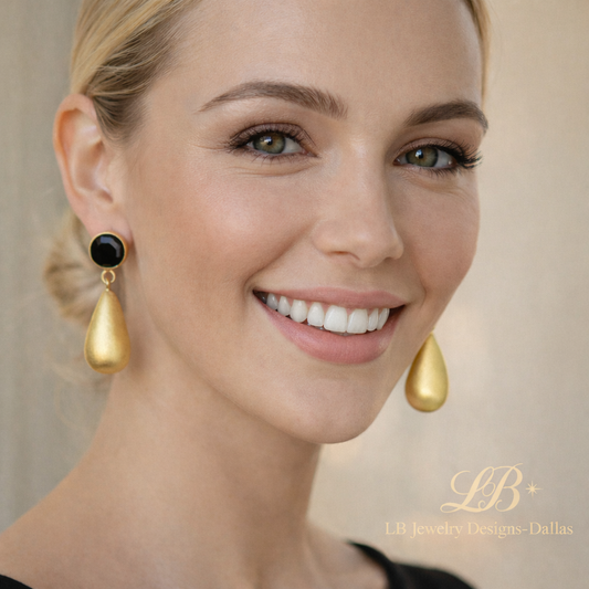 Black Spinel Gold Vermeil Teardrop Dangle Earrings – 1.5”
