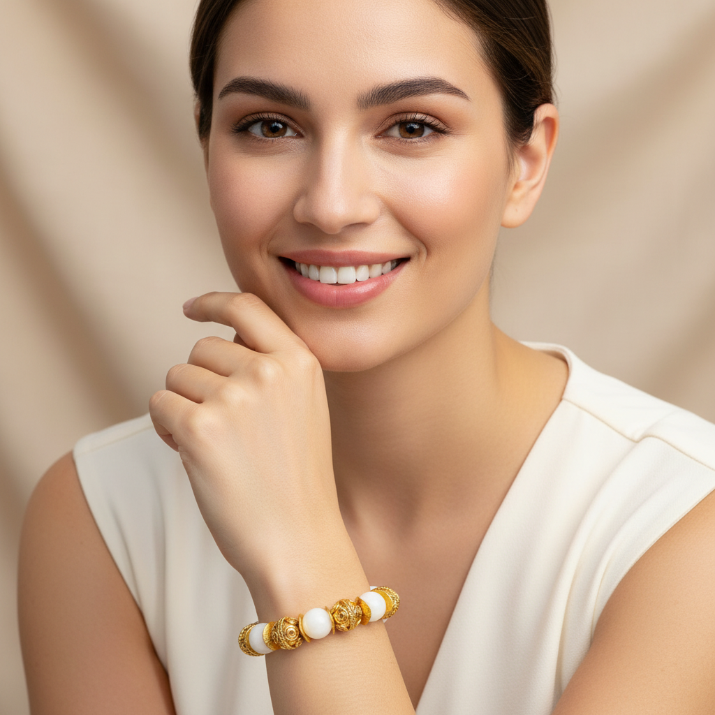 White Alabaster & 22k Gold Vermeil Bali Bracelet