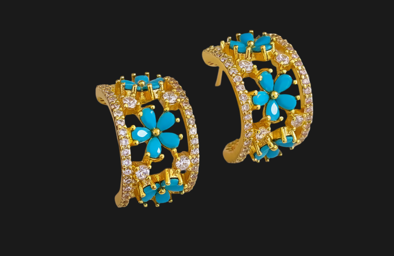 Turquoise CZ Huggie Hoop Earrings