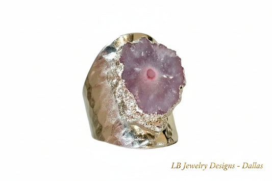 Silver Purple Solar Geode Adjustable Ring