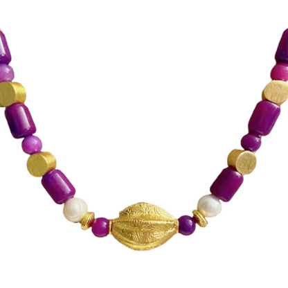 Purple Sugilite & Pearls Gemstone Gold Vermeil Pendant Necklace 20"