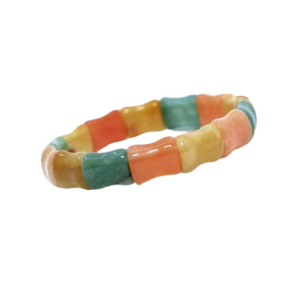 Multi-Gemstone Bamboo-Shaped Bangle Bracelet