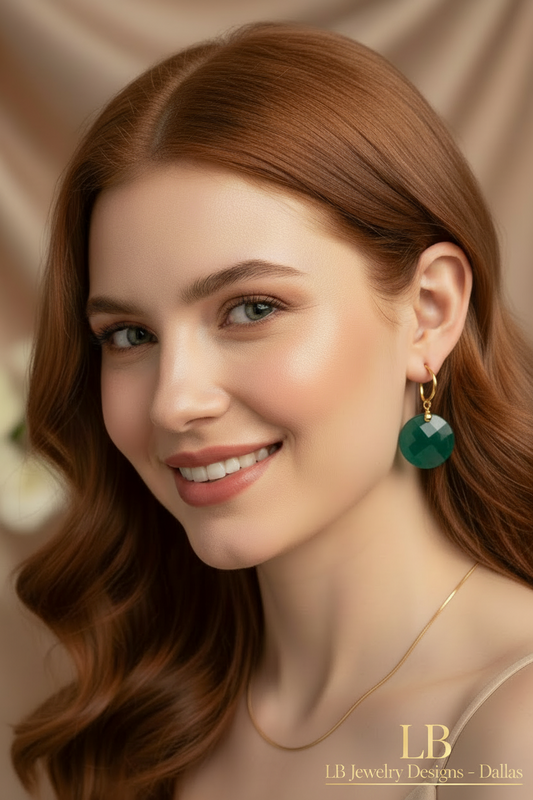 Green Onyx Gold-Filled Briolette Dangle Earrings – 15mm Gemstone Drops - 1.5”