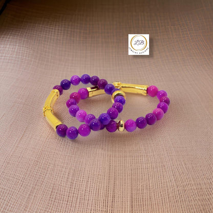 Purple Sugilite Gemstone & 18k Gold Vermeil Bali Tube Bracelet