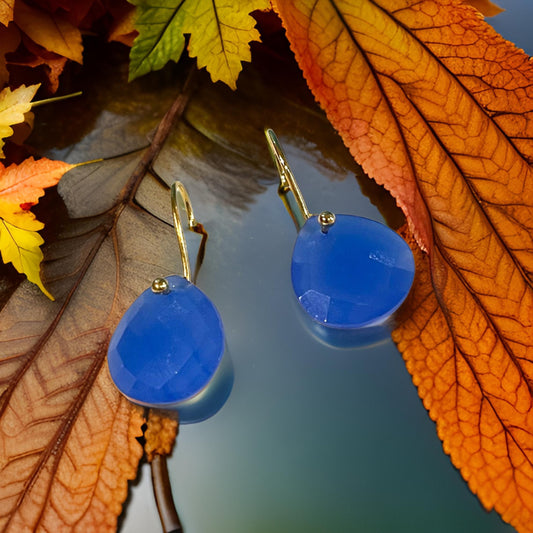 Briolette-Cut Sky Blue Chalcedony Gemstone Earrings 1