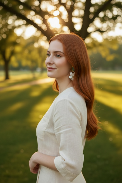 Amazonite and Pearl Gemstone Flower Statement Earrings 2.2”