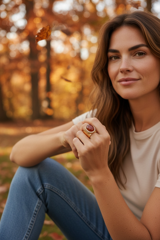 Burnt Orange Carnelian Cigar Ring - Rose Gold