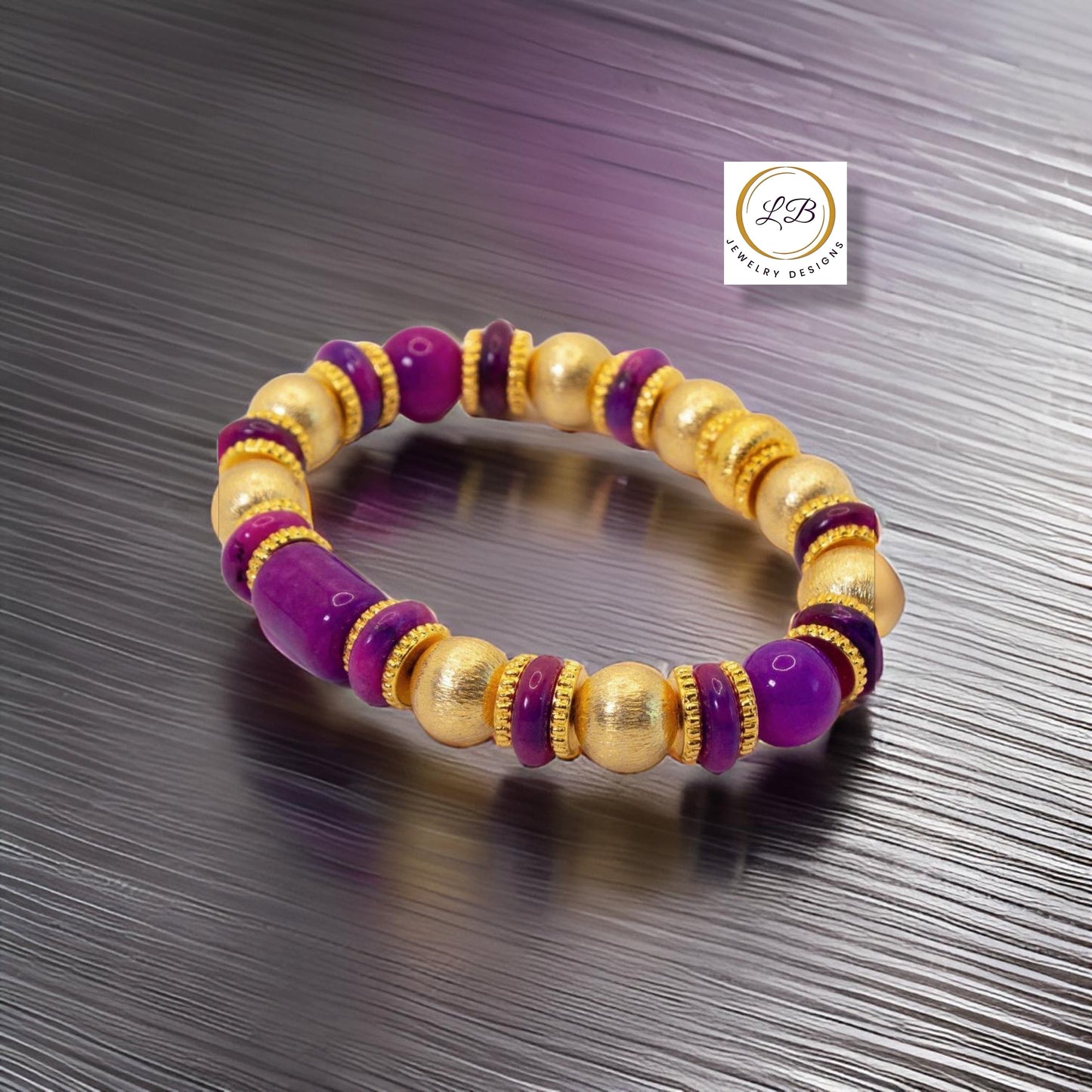 Purple Sugilite Gemstone 18k Brushed Gold Vermeil Bracelet