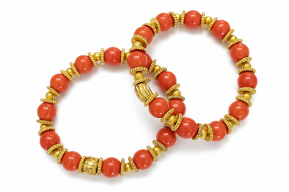 Orange Coral & Gold Beaded Bracelet