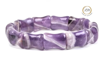 Purple Amethyst Gemstone Bamboo Bangle Bracelet