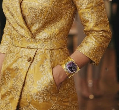 Natural Purple Amethyst Druzy Adjustable Statement Cuff Bracelet