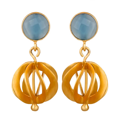 Light Blue Chalcedony Gold Vermeil Filigree Dangle Earrings