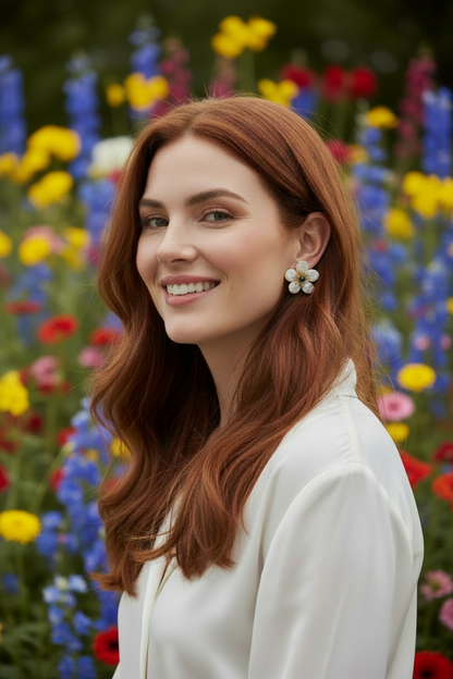 Pearl Petals & Lapis Lazuli Flower Statement Earrings 1"