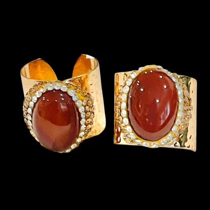 Burnt Orange Carnelian Cigar Ring - Rose Gold