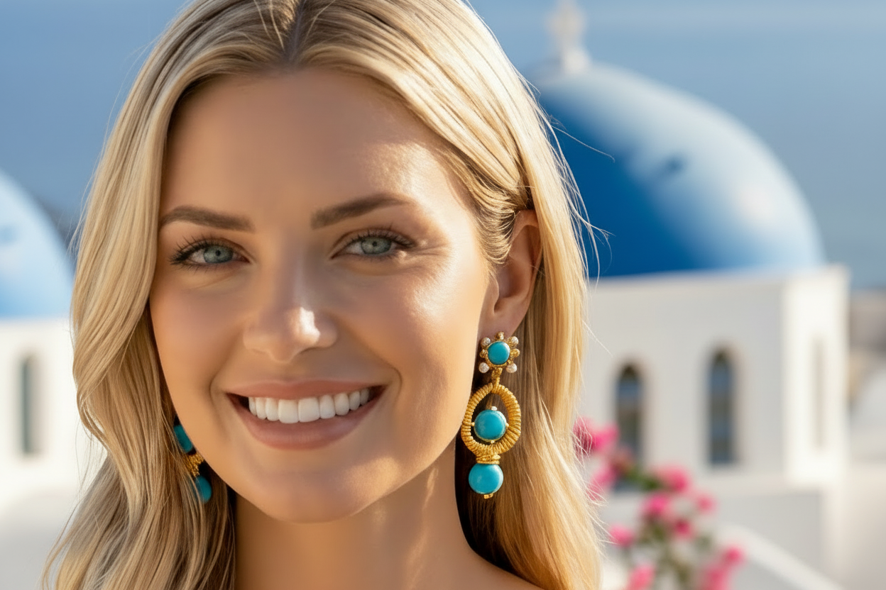 Capri Turquoise & Pearl Halo Vermeil Drop Earrings