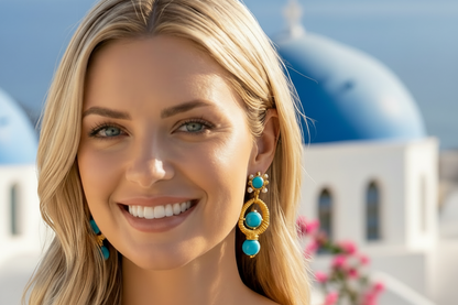 Capri Turquoise & Pearl Halo Vermeil Drop Earrings