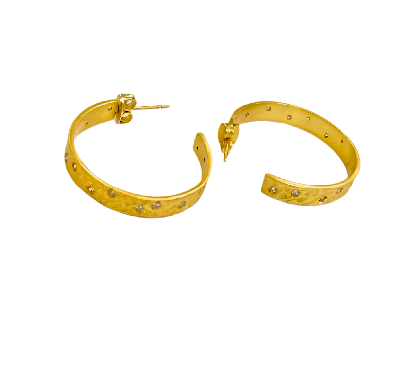 18k Gold Hoop Earrings CZ Accents