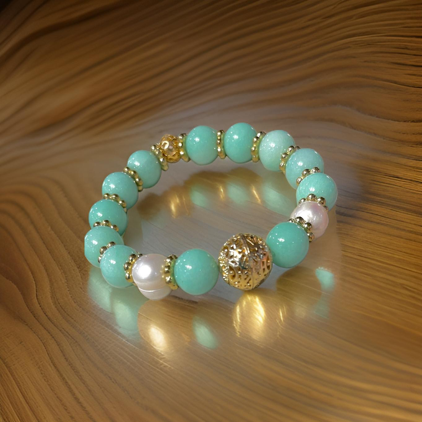 Green Aventurine & Freshwater Pearl Gemstone Beaded Bracelet