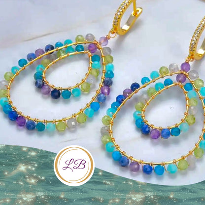 Semi-Precious Multi-Colors Gemstone Statement Hoops