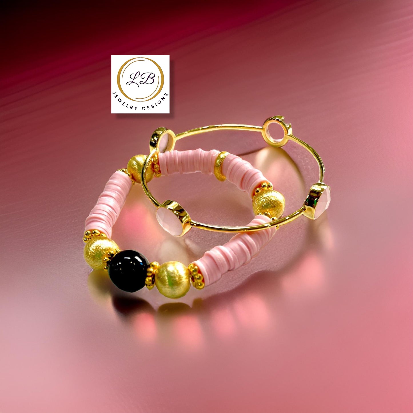 Petite Pink Quartz & Black Onyx Bracelet Set